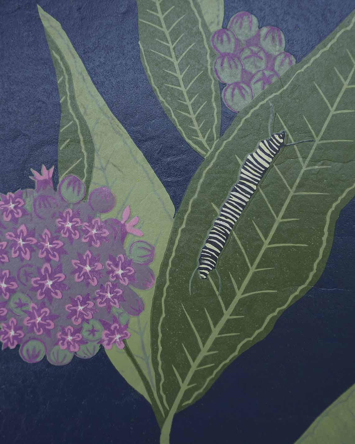 Monarch Métamorphose Dark Blue Botanical Blockprint Monarch Métamorphose