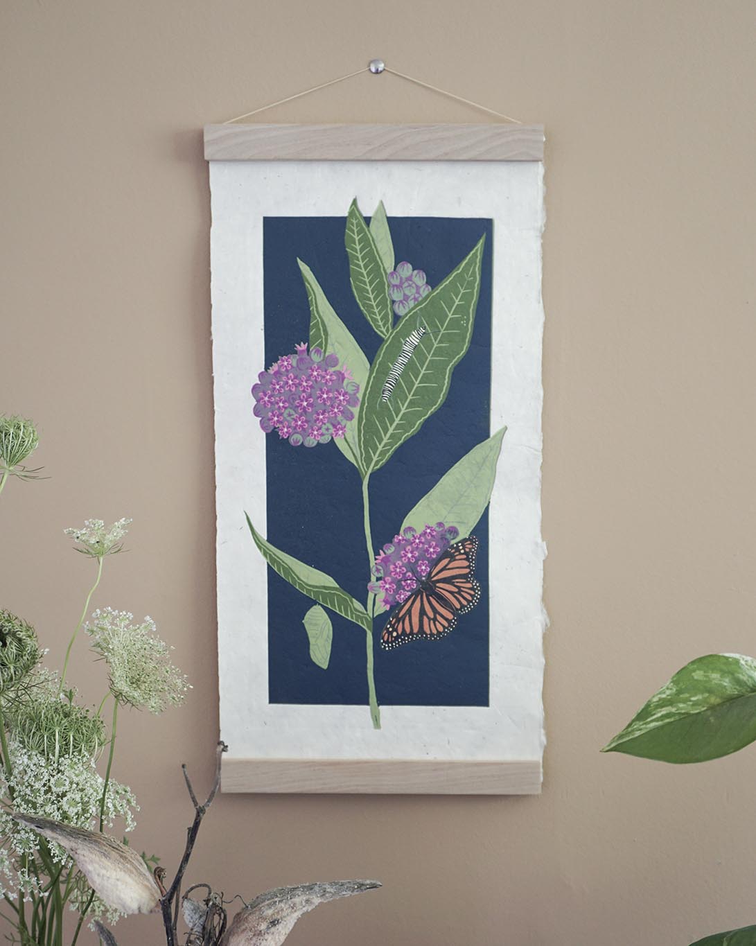 Monarch Métamorphose Dark Blue Botanical Blockprint Monarch Métamorphose