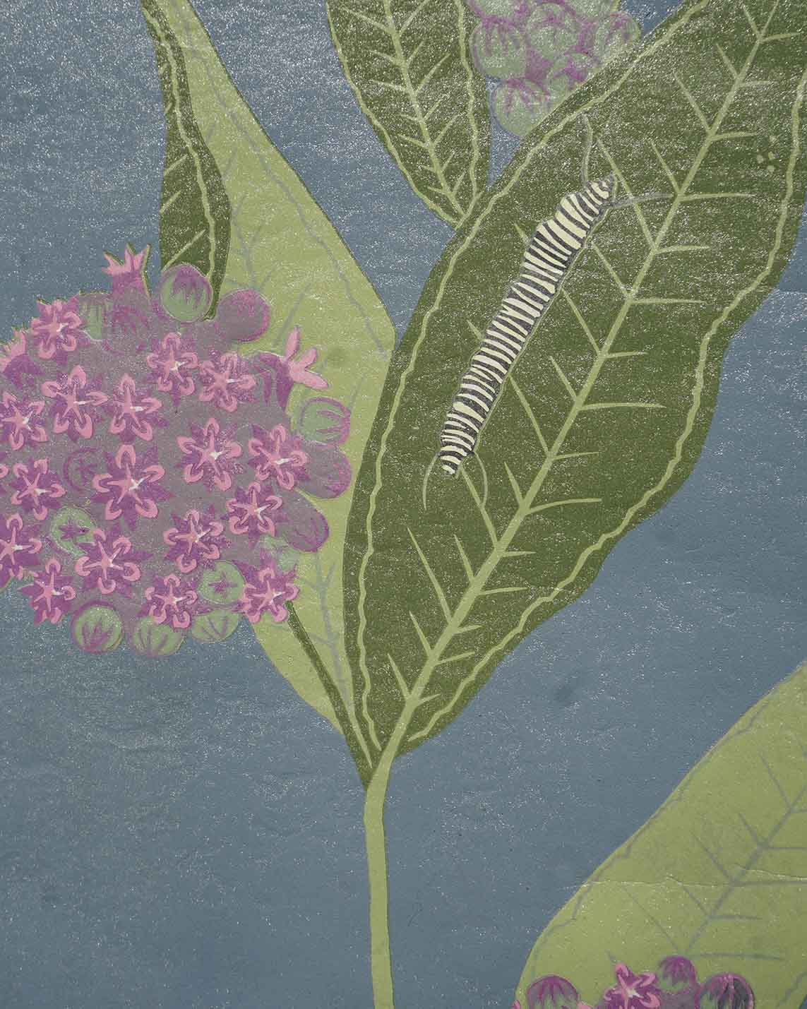 Monarch Métamorphose Light Blue Botanical Blockprint Monarch Métamorphose