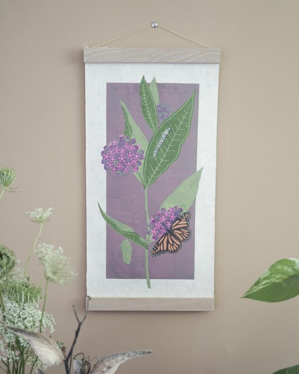 Monarch Métamorphose Dusty Mauve Botanical Blockprint Monarch Métamorphose