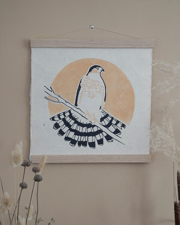 Epervier Brun Blockprint Sharp-Shinned Hawk Focus