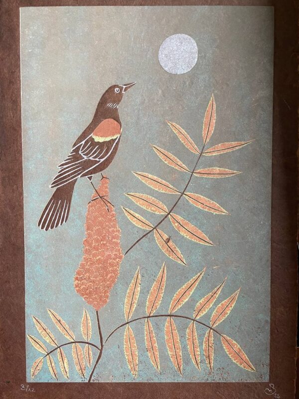 Botanical Blockprint Sumac Redwinged-Blackbird Botanical Blockprint Sumac Redwinged-Blackbird